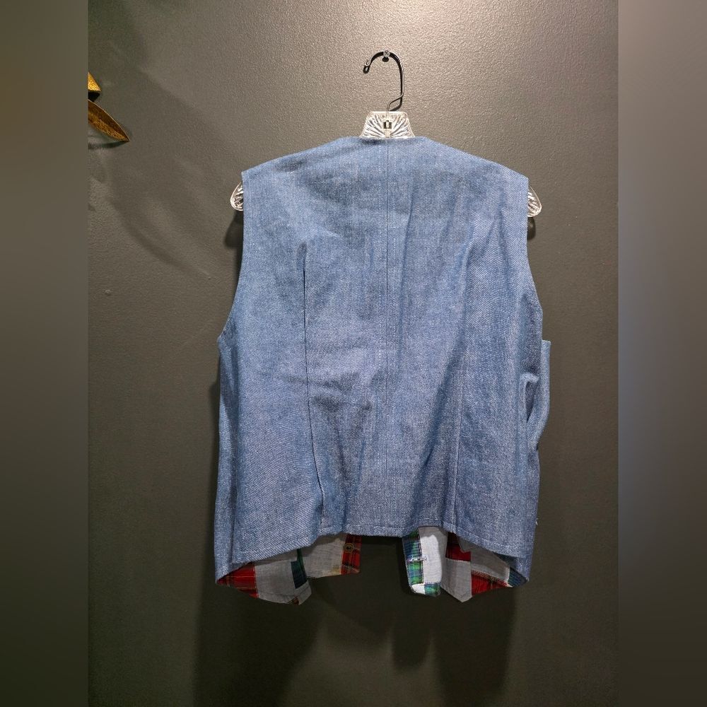 VTG Chambray Patchwork 4 Button Multicolor Plaid … - image 9